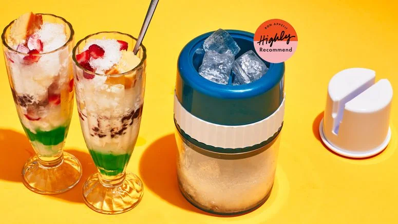 Shaved Ice Maker next to Halo Halo glasses