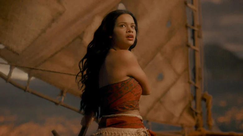 Catherine Laga'aia as Moana with a look of concern on her face in Moana (2026)