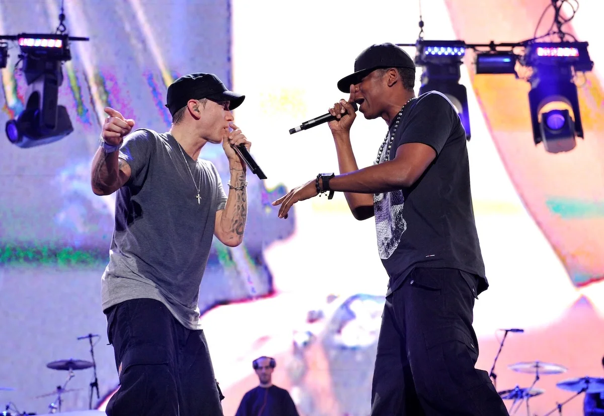 Eminem and Jay-Z perform at Comerica Park on September 2, 2010, in Detroit, Michigan. (Credit: Kevin Mazur/EM/WireImage)