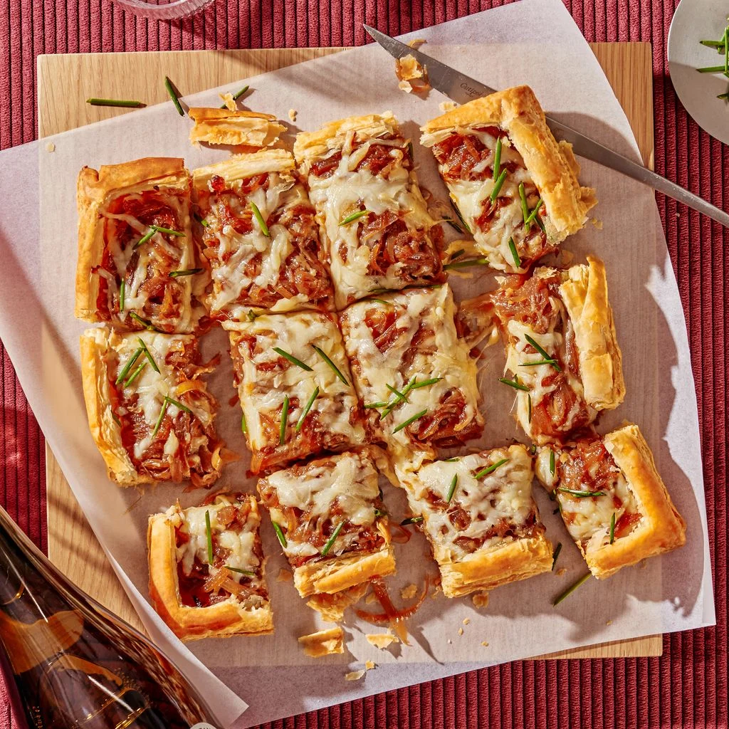 French Onion Tart on parchment paper
