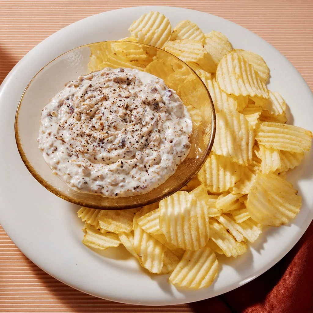 Onion Dip in a bowl on a plate