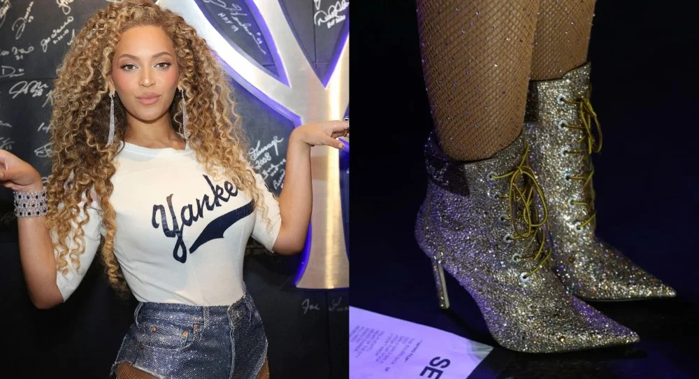 Beyoncé shows off the Jimmy Choo x Timberland 6 Inch Crystal Boot on her website.