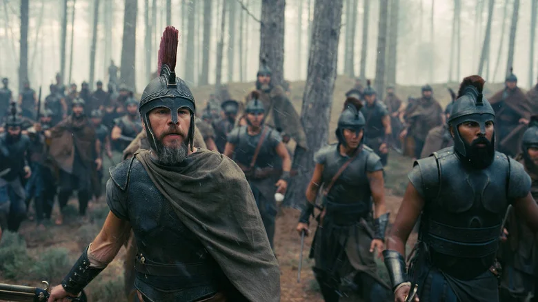 Odysseus and his men looking scared in the woods in The Odyssey