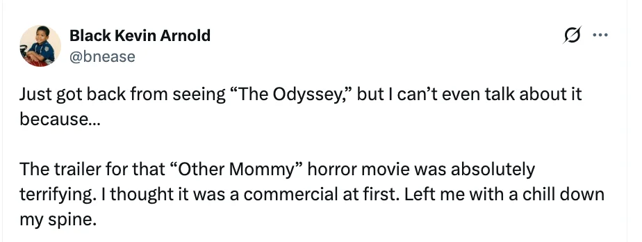 Kevin Arnold tweets about being unsettled by the "Other Mommy" horror movie trailer, mistaking it for a commercial