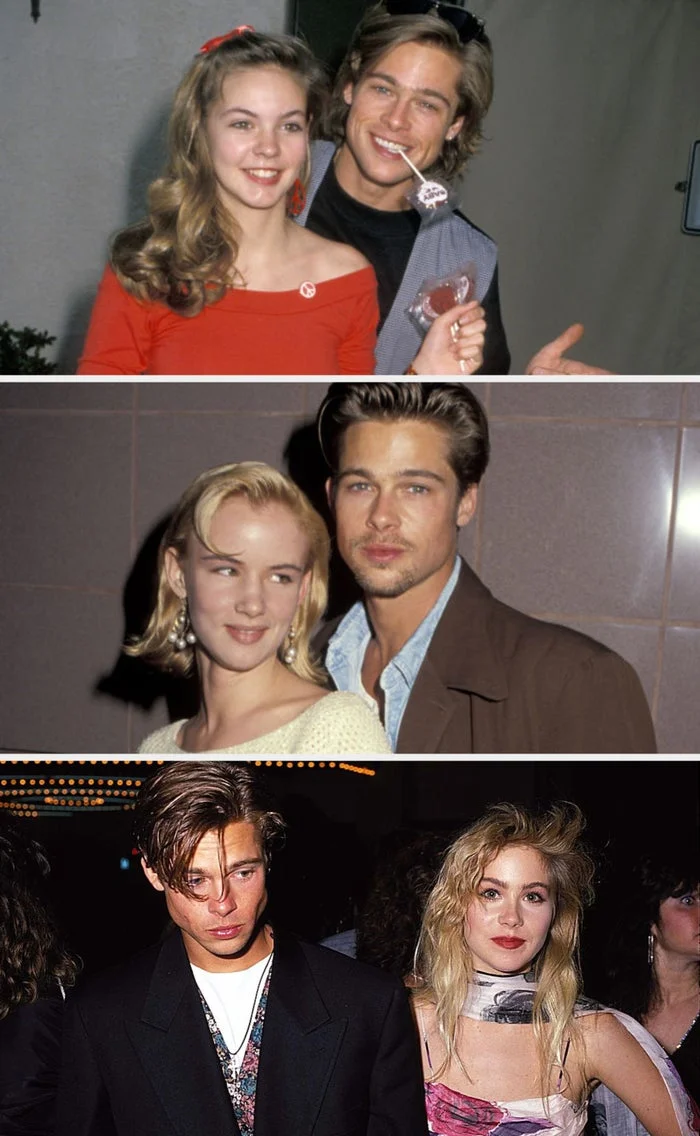Brad Pitt with Shalane McCall in the first pic. Brad Pitt with Juliette Lewis in the second pic. And Brad Pitt with Christina Applegate in the bottom pic