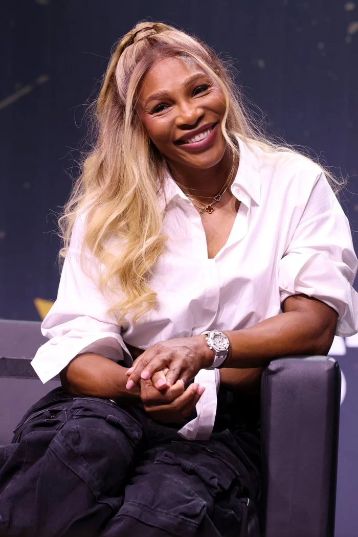Serena Williams speaking on stage