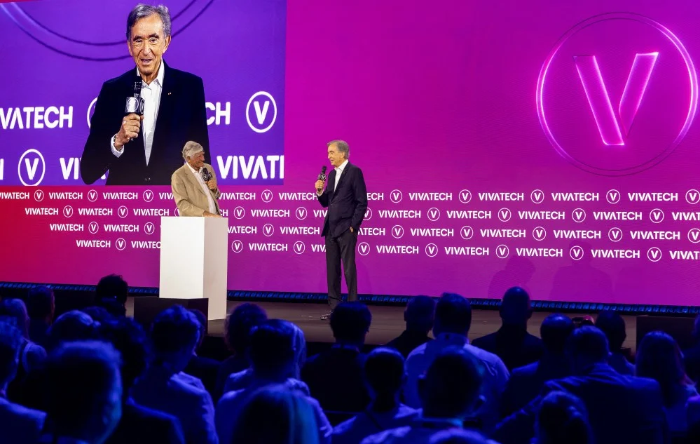 Stage view of the Opening Ceremony 10 Years of Tomorrow during VivaTech with Maurice Levy and Bernard Arnault in Paris on June 17, 2026.
The session marks the opening of VivaTech s 10th edition and focuses on technological transformation innovation entrepreneurship and global dialogue around artificial intelligence robotics govtech startups and investment.
Vue de scene de la ceremonie d ouverture 10 Years of Tomorrow pendant VivaTech avec Maurice Levy et Bernard Arnault a Paris le 17 Juin 2026.
Cette session marque l ouverture de la 10e edition de VivaTech et met en avant la transformation technologique l innovation l entrepreneuriat et le dialogue mondial autour de l intelligence artificielle de la robotique de la govtech des startups et de l investissement. (Photo by Thomas Flattard / Hans Lucas / AFP via Getty Images)