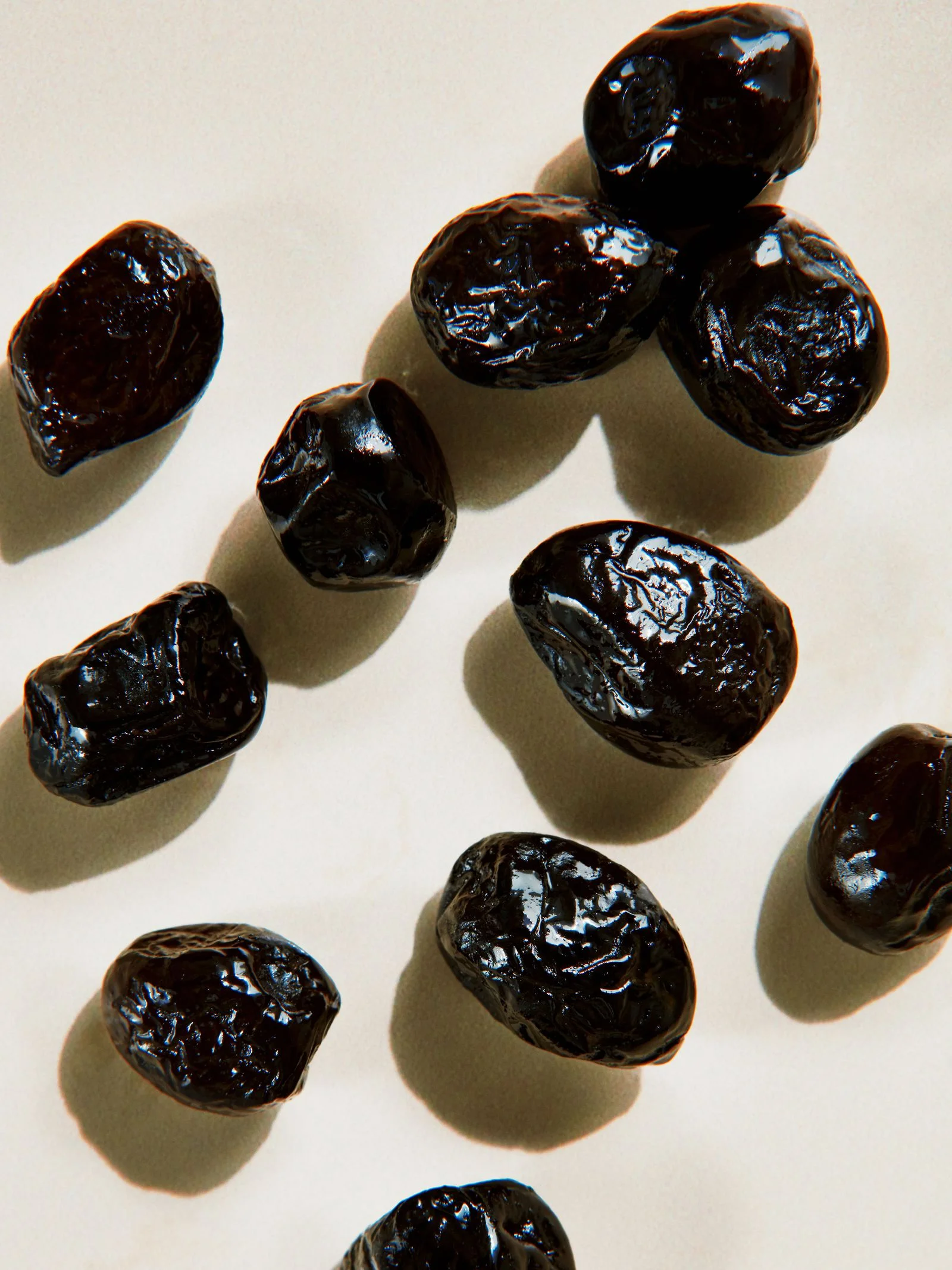 Several wrinkly black Beldi olives