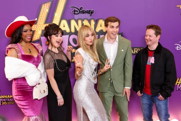 Shanica Knowles, Anna Maria Perez de Tagle, Miley Cyrus, Cody Linley and Jason Earles at a “Hannah Montana” reunion event