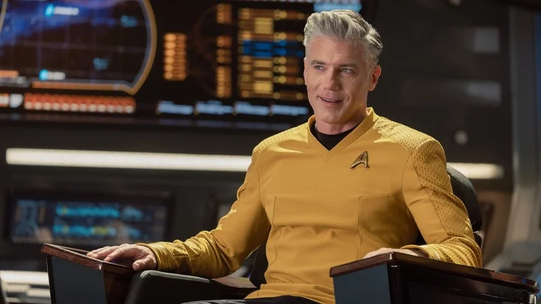 Captain Pike in his captain's chair on Star Trek: Strange New Worlds