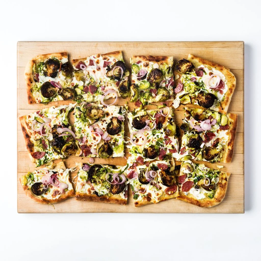 SheetPan Pizza with Brussels Sprouts and Salami