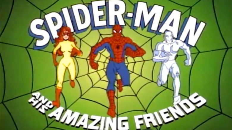 Firestar, Spider-Man, and Iceman in Spider-Man and his Amazing Friends title sequence intro card