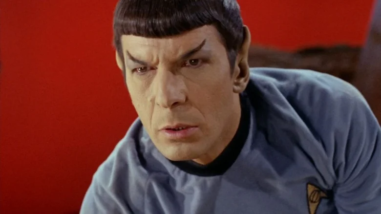 Spock looking angry against a red sky on Star Trek