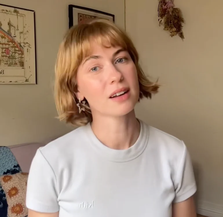 Frankie June in her TikTok video speaking to the camera in a casual setting