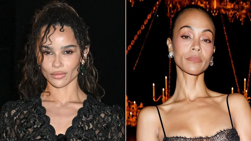 Zoë Kravitz and Zoe Saldaña Make Saint Laurent’s Sultriest Lace a Tale of Two Heels in Paris