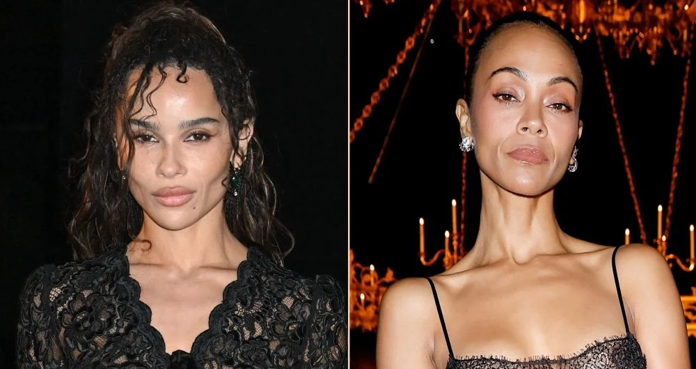Zoë Kravitz, left, and Zoe Saldaña, right, both wore lacy looks from Saint Laurent, but paired the sultry styles with very different heels.