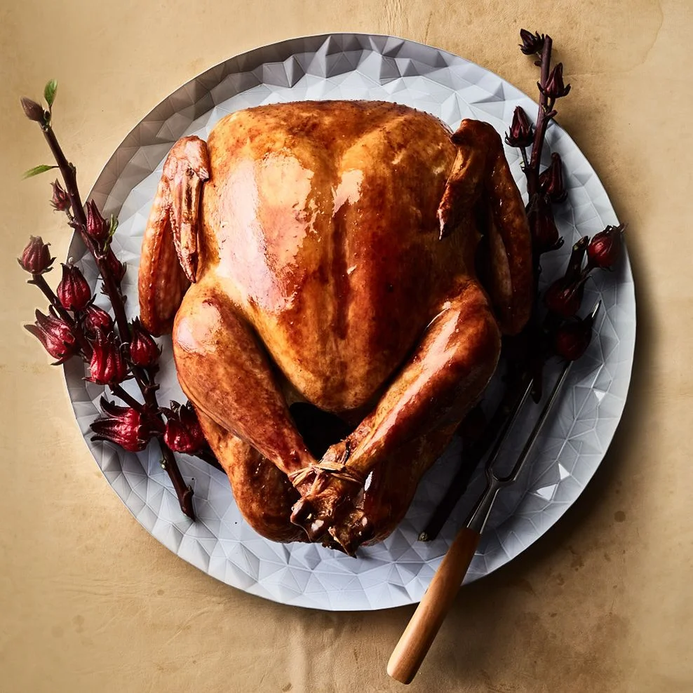 A whole roasted turkey on a platter.