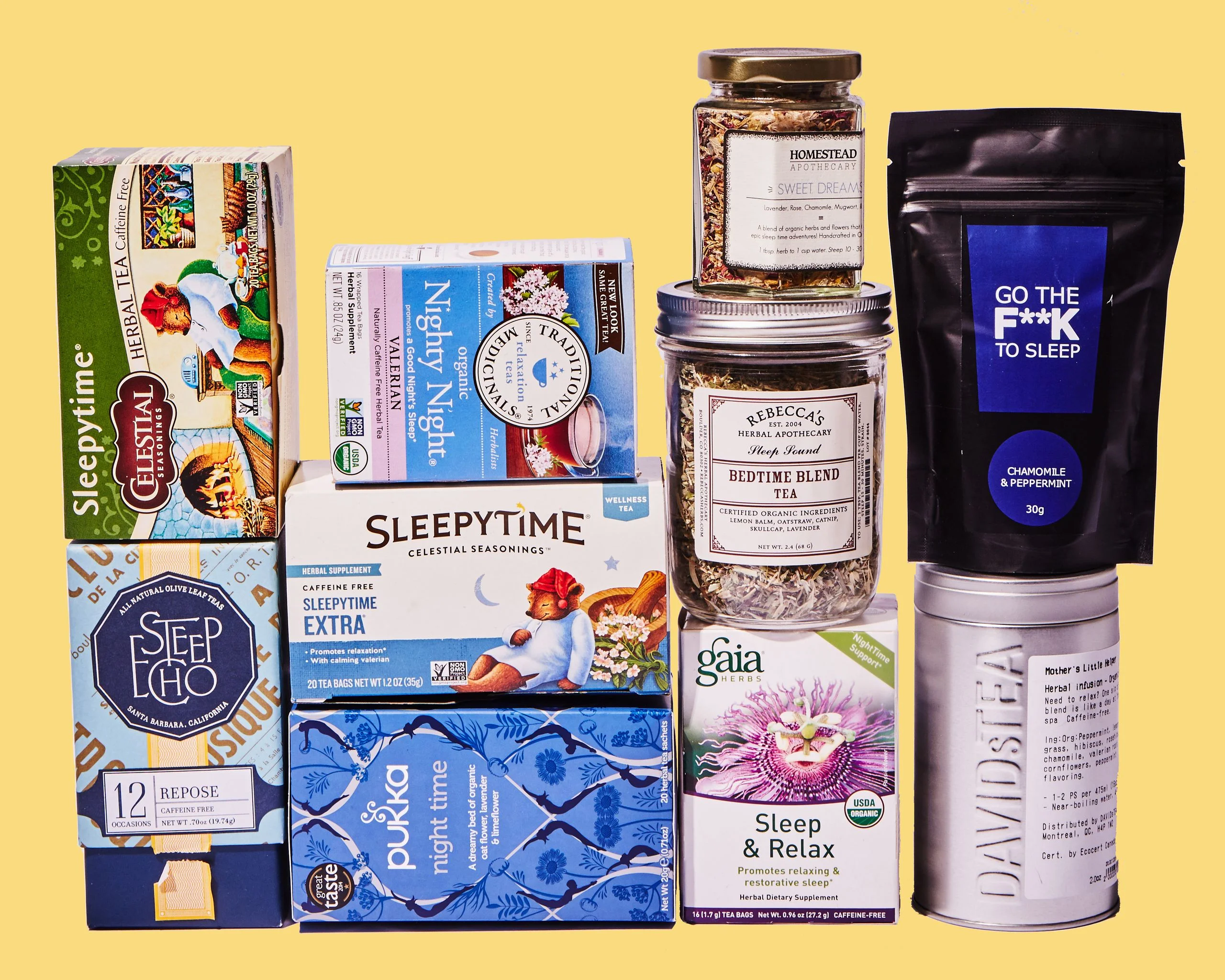 Eight boxes or bags of bedtime or sleep aid tea