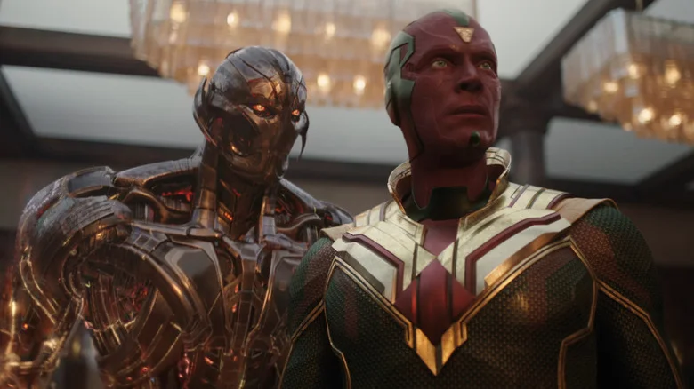 James Spader as Ultron standing next to Paul Bettany as Vision in VisionQuesst